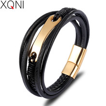XQNI Personality Geometrically Irregular Graphics Multiple Styles With Multi-Layer Men Leather Bracelets For Birthday Party Gift 2024 - buy cheap