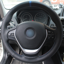 Cubierta de volante de coche, accesorio de cuero negro y marcador azul, costura a mano, personalizada, para BMW F30, 320i, 328i, 320d, F20 2024 - compra barato