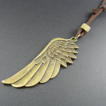 2014 Новое поступление, винтажные длинные кожаные ожерелья с подвесками в виде крыльев Ангела ручной работы для мужчин и женщин 2024 - купить недорого