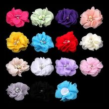 10pcs/lot 2" 30colors Artificial Chiffon Flower+Rhinestones And Pearls For Girls Hair Accessories Fabric Flowers For Headbands 2024 - buy cheap