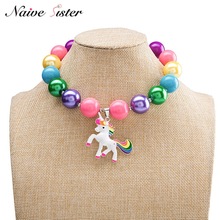 New Fashion Multicolor Unicorn Necklaces for Children Kids Christmas Gifts Kid Chunky Necklace Bubblegum Bead Handmade Jewelry 2024 - buy cheap