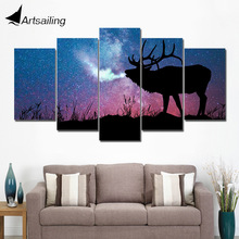 HD Printed 5 Piece Canvas Art Stag In Starry Night Large 5 Panel Canvas Art Wall Pictures for Living Room Free Shipping NY-7597C 2024 - buy cheap