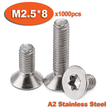 1000 piezas DIN965 M2.5 x 8 A2 de acero inoxidable Torx cabeza tornillo de cabeza plana tornillos 2024 - compra barato