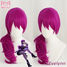 Anihut】peluca de juego LOL para Cosplay, peluca larga y recta de cabello púrpura para mujeres, KDA POP/STAR Evelynn 2024 - compra barato