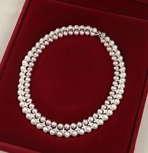Collar de perlas de agua dulce, 2 filas naturales AA, blanco y gris, 9-10mm, novedad, venta al por mayor, 006 2024 - compra barato