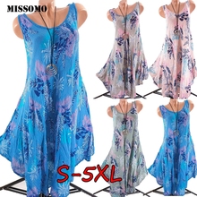 MISSOMO Women summer beach dress O Neck Sleeveless Leaves Print Irregular Puls size 5XL dress bohemian vestidos femme 614 2024 - buy cheap