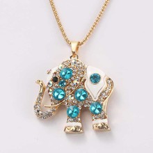 Colgante de cristal grande para mujer, collar de cadena larga de imitación, elefante azul, joyería fina, regalo 2024 - compra barato