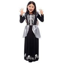 Child Kids Girls Gothic Skull Skeleton Dress Voodoo Priestess Costume Dia de los Muertos Day of the Dead Halloween Party Dress 2024 - buy cheap