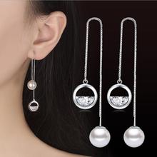 Everoyal Trendy Pearl Crystal Long Tassel Earrings Girls Accessories Top Quality Silver 925 Earrings For Women Lady Jewelry 2024 - buy cheap