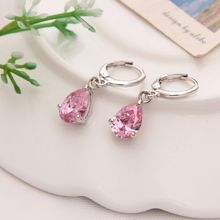 Silver Color Earrings Pink Water Drop Crystal CZ Stone Pierced Dangle Earrings Women/Girls Long Drop Earrings Fashion Jewelry 2024 - buy cheap