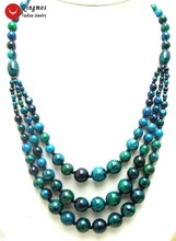 Женское ожерелье с подвеской из хризоколлы Qingmos, 3 нити, круглое темно-зеленое ожерелье с подвеской из хризоколлы, 20-22 дюйма, ne5702 2024 - купить недорого