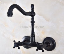 Black Oil Rubbed Bronze Wall Mount Swivel Spout Bathroom Kitchen Sink Faucet Double Handle Mixer Tap Lnf820 2024 - buy cheap