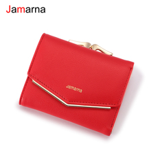 Jamarna-cartera de piel sintética con broche para mujer, monedero Vintage, tarjetero pequeño, Color Rojo 2024 - compra barato