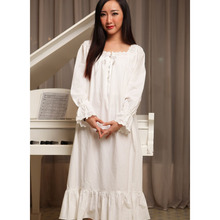 Camisola feminina branca primavera outono 100% algodão, camisola clássica real vintage de manga comprida 2024 - compre barato
