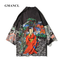 Ukiyo-Chaqueta tipo Kimono con estampado de geisha para hombre, cárdigan informal estilo Harajuku, ropa de calle, abrigo de, moda de primavera y verano, 2019 2024 - compra barato