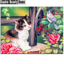 Diamante mosaico diamante bordado punto de cruz Animal gato pájaro 5D diamante pintura flores completo diamantes de imitación regalo de boda 188185 2024 - compra barato