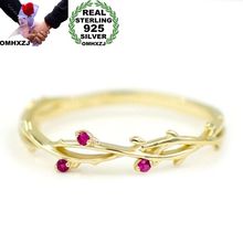 OMHXZJ Wholesale European Fashion Woman Girl Party Wedding Gift Red AAA Zircon 925 Sterling Silver 18KT Yellow Gold Ring RR386 2024 - buy cheap