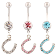 Belly button rings navel ring Horseshoe body jewelry body piercing three colors clear blue pink Wholesale 14G Surgical Steel bar 2024 - купить недорого