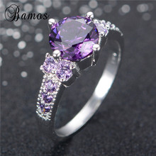 Bamos Charming Round Purple Birthstone Rings For Women Men Silver Color Cubic Zirconia Wedding Ring Jewelry RS0004 2024 - buy cheap