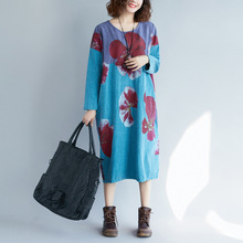 Johnature Casual  Print O-Neck Full Sleeve Dress  2021 New Autumn Women Loose Cotton Linen Vintage Dresses 2024 - buy cheap