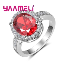 Anel de prata esterlina 925 com cristal zircônia cúbica, redondo, grande, vermelho, transparente, para mulheres, festa, casamento, joias, atacado 2024 - compre barato