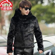 Black Hooded warm Faux Mink fur coat mens leather jacket men coats Villus autumn winter thermal Oblique zipper outerwear 5XL 2024 - buy cheap