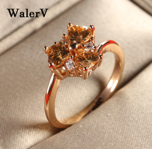 Anéis de cor dourada walerv, joias personalizadas em formato de coração com pedra champanhe 2024 - compre barato