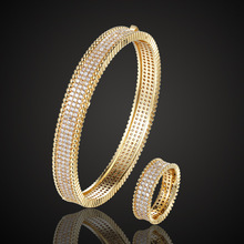 Lanruisha vankelef-brazalete de cuentas con anillo, conjunto de joyería, pulsera clásica de todo el cuerpo, 3 líneas AAA de circonita, micro pavé 2024 - compra barato