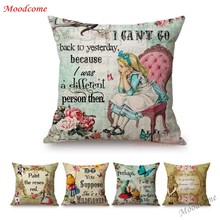 Vintage Alice in Wonderland Cartoon Letters Print  Home Decorative Sofa Throw Pillow Case Cotton Linen Kid's Art Cushion Cover 2024 - buy cheap