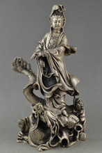 Collection of old China miao silver dragon carved guanyin bodhisattva buddha statue decoration metal handicraft 2024 - buy cheap