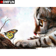 HOMFUN-pintura de diamante 5D DIY "gato mariposa", bordado 3D, regalo de punto de Cruz, decoración del hogar, Cuadrado/redondo, A10015 2024 - compra barato