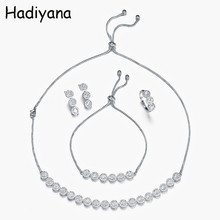 Hadiyana conjunto de joias redondo de zircônio cúbico, 4 peças, conjunto de joias para casamento, brincos, pulseira de anel, dubai africano, tz8145 2024 - compre barato