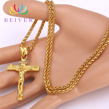 Религиозная подвеска с крестом «Иисус», мужской кулон золотого и серебряного цвета с цепочкой, мужской подарок, модное ожерелье 2024 - купить недорого