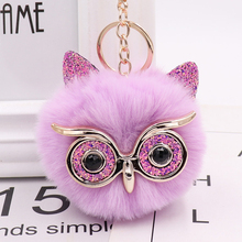 Cute Fashion Unisex Handicraft Animal Owl Fur Key Chain Rabbit Hair Ball Pompom Charm Car Keychain Handbag Key Ring Pendant 2024 - buy cheap