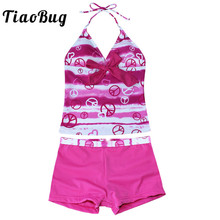 Tiaobug-biquini estampado para crianças, rosa, azul, coração, conjunto, roupa de banho, feminino, top, adolescentes, roupa para nadar 2024 - compre barato