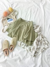 Conjunto de falda de verano para mujer estilo de playa verde falda de cintura alta + Tops casuales sólidos Mujer dos piezas conjunto de moda boho Twinset 2024 - compra barato