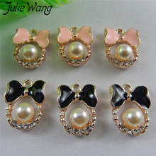 Julie Wang 10PCS Enamel PinK Black Tie Plastic Pearl Alloy Gold Tone Charms Neckalce Pendant Findings Jewelry Making Accessory 2024 - buy cheap