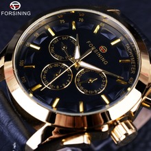Forsining 2016 Retro Fashion Designer Three Dial Decoration Genuine Leather Golden Men Luxury Brand Automatic Mechanical Watches 2024 - buy cheap