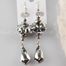 Free Shipping Fashion Jewelry Silver Crystal Faceted Beads Earrings 1Pair C2882 2024 - buy cheap
