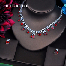 HIBRIDE-juegos de joyas de circonia cúbica roja brillante para mujer, conjunto de collar y pendientes, accesorios de vestido de novia, regalos de fiesta, N-484 2024 - compra barato