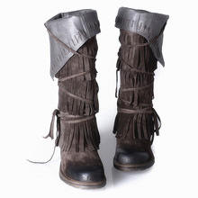 Genuine Luxury Brand Botas Mujer Winter Sexy Overknee Thigh High Black Suede fringe Leather Boots Motorcycle Boot Shoes Woman 2024 - buy cheap