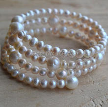 Wholesale Pearl Bracelet - White Color 3 Rows 5-8mm Genuine Freshwater Pearl Bracelet , Wedding Party,Bridesmaid Jewelry. 2024 - buy cheap