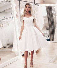 E JUE SHUNG White Satin Off The Shoulder Short Wedding Dresses Knee Length Wedding Gowns Bride Dresses robe de mariee 2024 - buy cheap