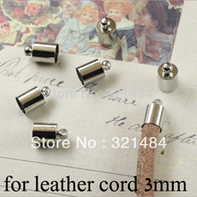 FREE SHIP 1000pc Dull silver plated/Rhodium plated crimp tips cord end caps for leather cord 3mm 2024 - buy cheap