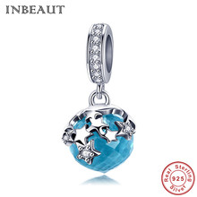INBEAUT-Colgante de circonia cúbica con forma de estrella de cristal azul, abalorio 100% auténtico, redondo, color blanco, Océano, inalámbrico, compatible con pulsera de marca 2024 - compra barato