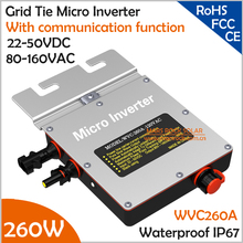 IP67 260W Grid Tie Micro Inverter with Communication Function, 22-50VDC 80-160VAC Pure Sine Wave with MPPT for 200-300V PV Panel 2024 - buy cheap