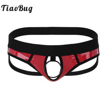 TiaoBug Men Faux Leather Open Back and Hollow Out Jockstrap Male Sexy Underwear Bikini G-string Underpants with Metal O-Ring 2024 - buy cheap
