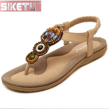 Sandalias planas bohemias para mujer, zapatos de costura con correa trasera, banda elástica, punta de sándwich, personalizadas, de verano 2024 - compra barato