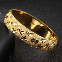 Star Carved Thick Bangle 15mm Wide Yellow Gold Filled Womens Bangle Wedding Bracelet Dia 6cm 2024 - buy cheap