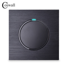 Coswall 1 Gang 2 Way Random Click On / Off Pass Through Wall Light Switch Switched LED Indicator Black / Silver Aluminum Panel 2024 - buy cheap